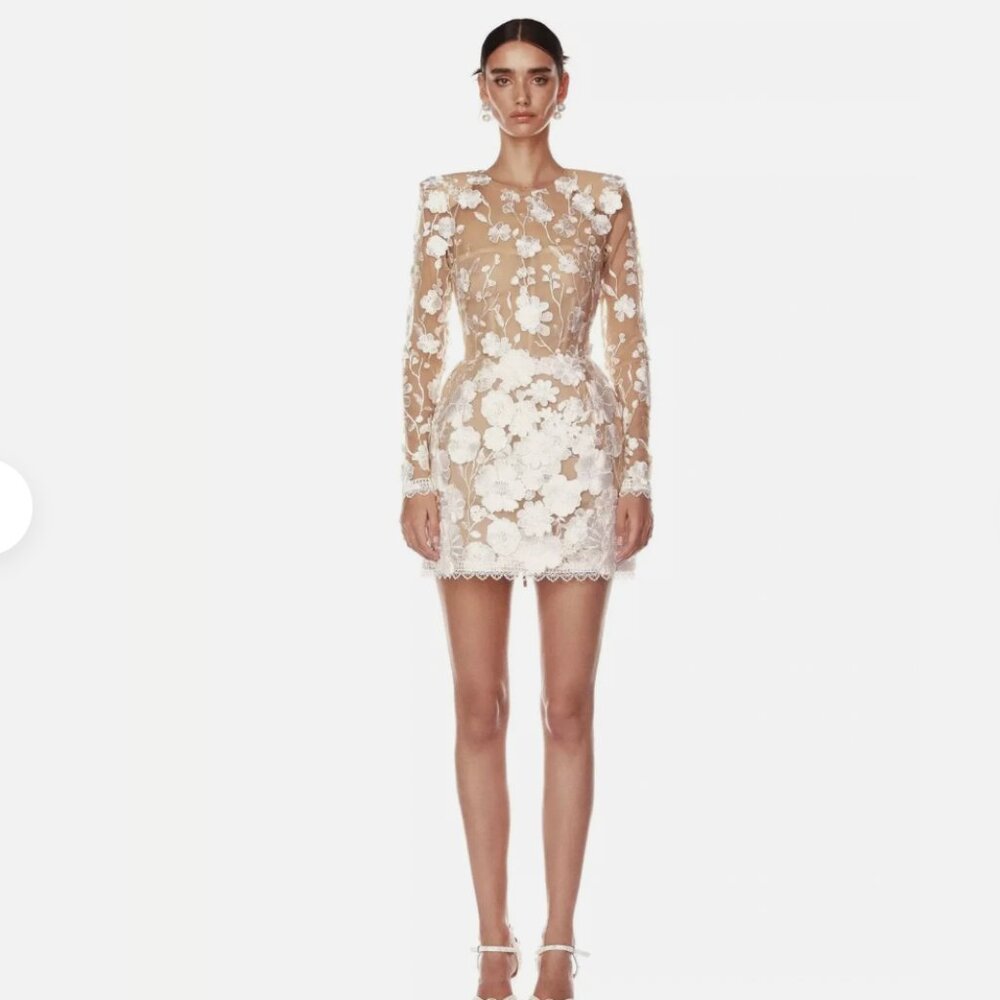 $850 Bronx and Banco Bouquet Maraya Long Sleeve Mini Dress Size XS